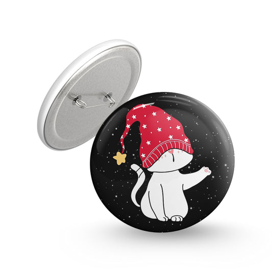 Space Cat Christmas Pin-back Button Badge