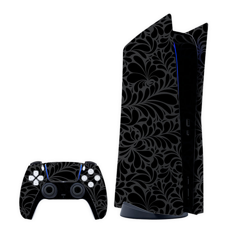 Black Leaf Pattern Play Station Skin