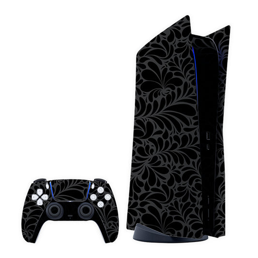 Black Leaf Pattern Play Station Skin