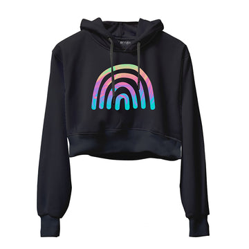 Polychromatic Arcs Holographic Reflective Foil Crop Hoodie