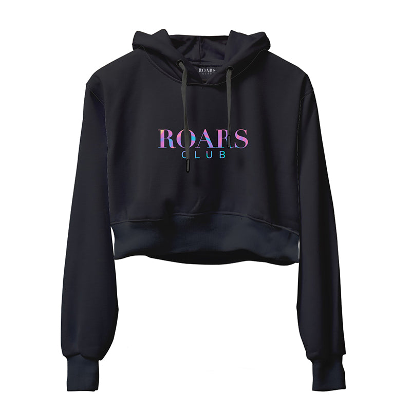 Official Roars Club Title Holographic Reflective Foil Crop Hoodie