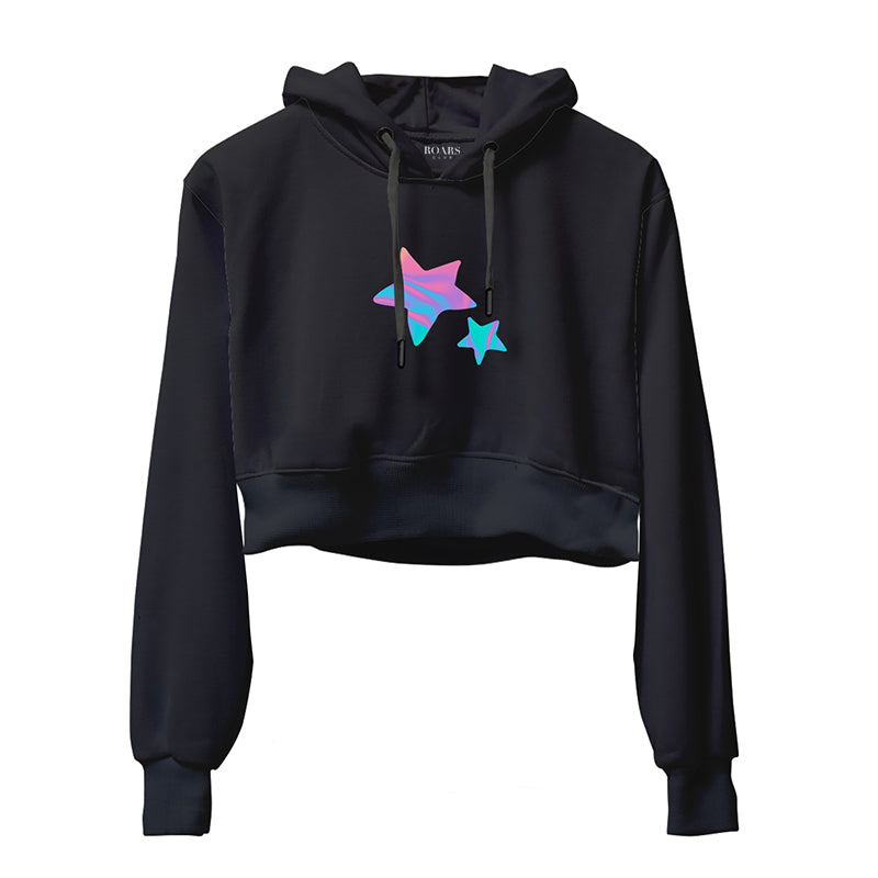 You Are The Star Holographic Reflective Foil Crop Hoodie